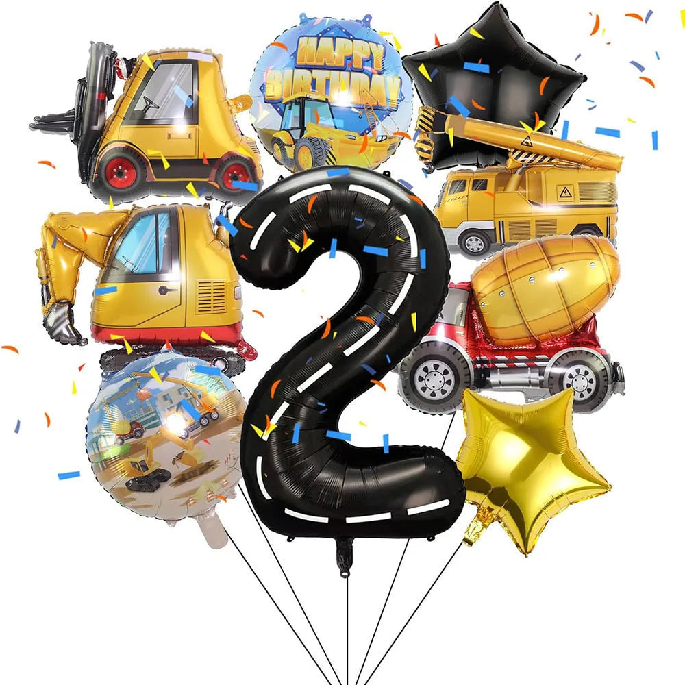 Architectural Birthday Party Decoration, 9 Pieces of Architectural Birthday Numbers Aluminum Foil Balloons Suitable for Architectural Trucks Birthday Architectural Theme Party Supplies