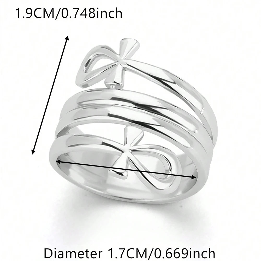 Obega 1 PC Hip Hop Mutilayer Bowknot Gold Color Ring Chic Design Rock Metal Finger Ring For Women Daily Wear Jewelry