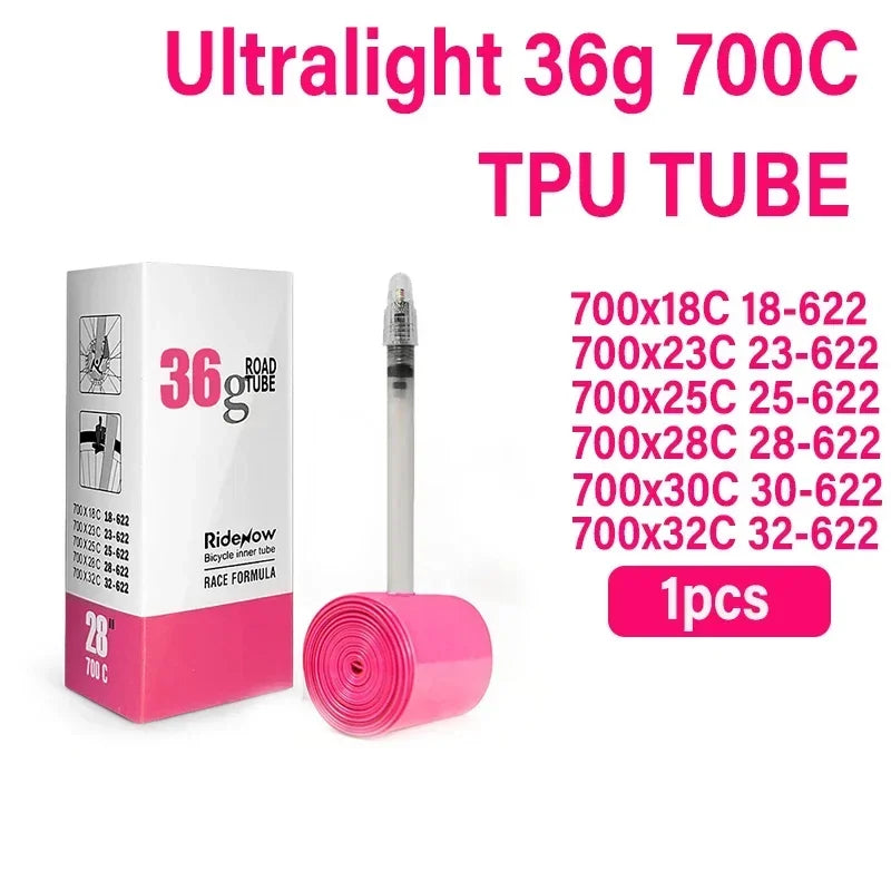 Ridenow Ultralight Bicycle Inner Tube 700 x 18 25 28 32 35 38C Road Bike TPU Tube 45 65 85mm Length French Valve 700C 28'' tube