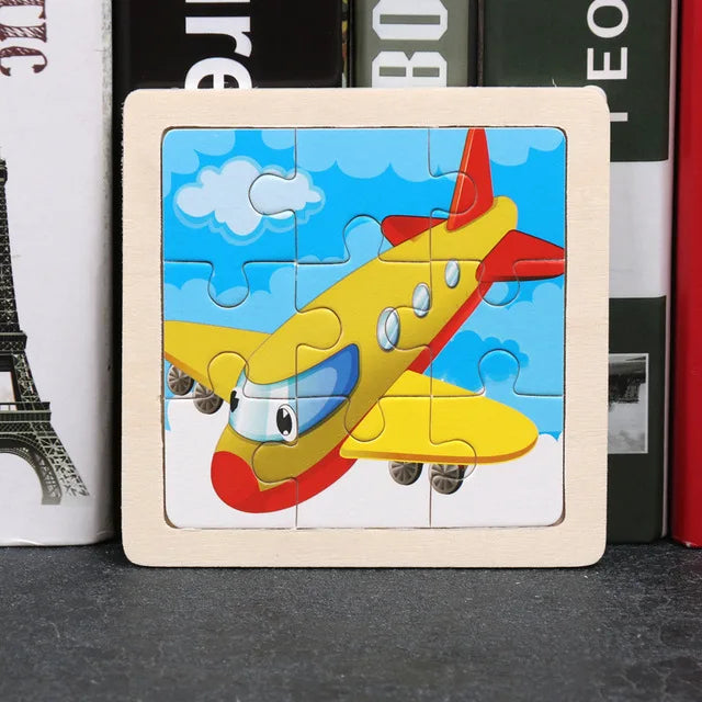 Baby Wooden Toys 11x11cm Jigsaw 3d Puzzle Cartoon Animal Traffic Wooden Puzzle Game Montessori Educational Toys For Children