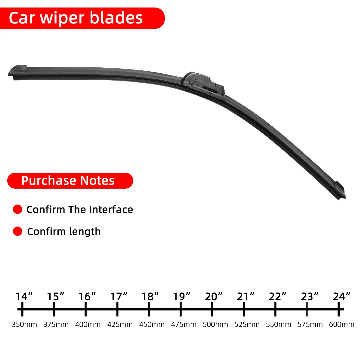 Car Windshield Wiper blades Hook Universal Soft Rubber Frameless Bracketless Car Wipers 14" 16" 17" 18" 19" 20" 21" 22" 24" 26"