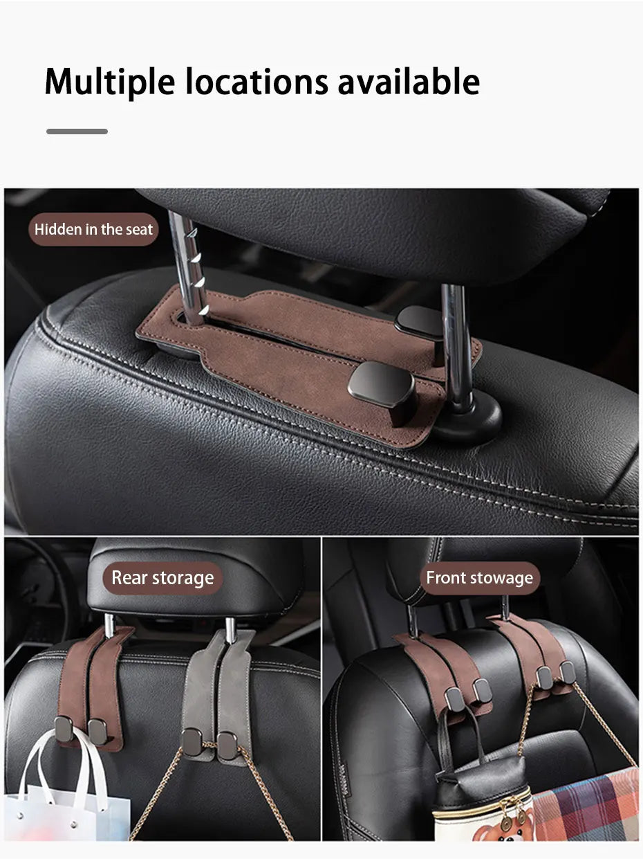 SEAMETAL Quality Car Headrest Hook Premium Suede Rear Seat Hanging Dual Hook 20KG Large Load-Bearing Alloy Hook Hanger Universal