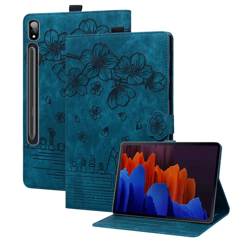 For Samsung Galaxy Tab S7 FE 12.4 Tablet Case Cute Cat Flower Funda For Galaxy Tab S10 Plus S9 FE S7 S8+ A9 Plus 11 12.4 Cover