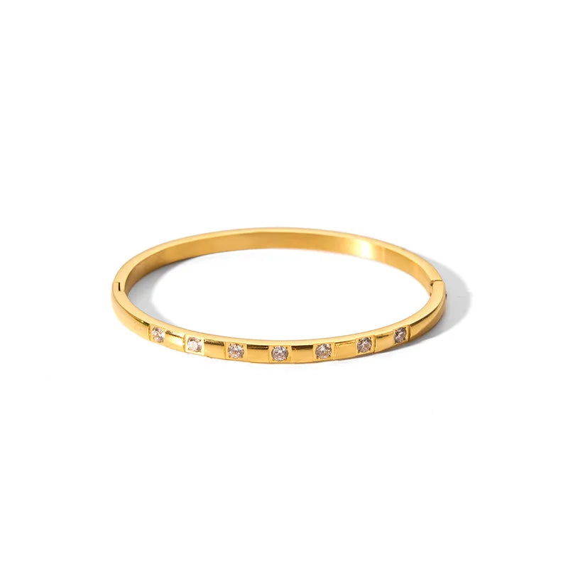 New Waterproof Cubic Zirconia Bangles Stainless Steel Bracelets Tarnish Free Jewelry for Women Factory Wholesales Customize
