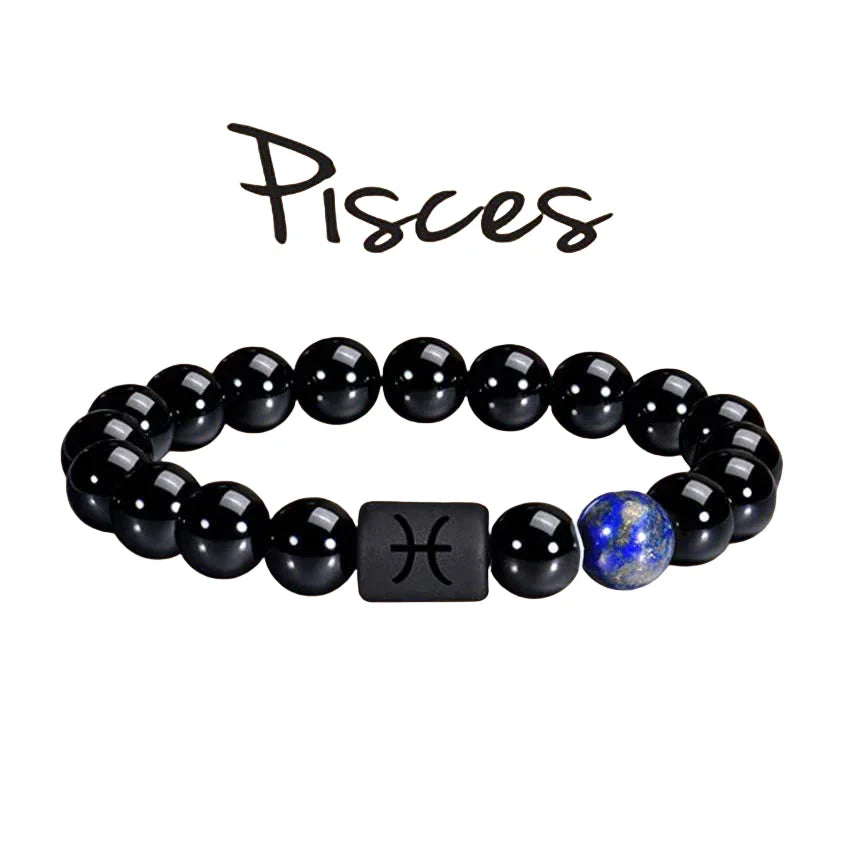 FTCY 10mm Zodiac Yellow Tiger Eye Stone Bracelet for Men Women Black Agate Crystal Elastic Cord Hand Chains Couple’s Jewelry