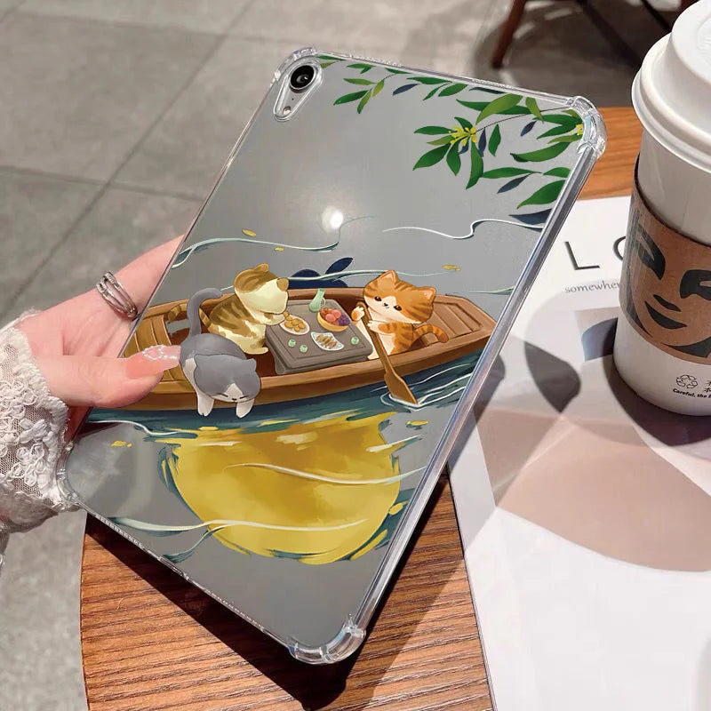 For Samsung Galaxy Tab S9 S8 S7 S10 Plus FE 12.4 inch Tab A8 10.5 SM A7 S6 Lite P610 10.4 A9 Case Leisure Cats Soft Tablet Cover