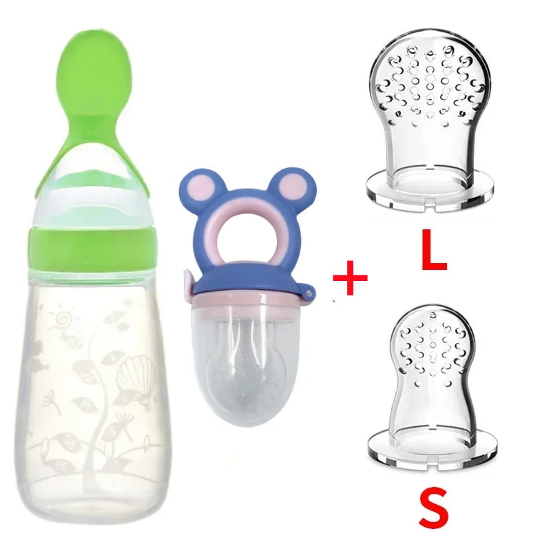 4Pcs Baby Feeding Bottle with Fruit Pacifier Set Baby Spoon Bottle Toddler Fresh Vegetable Fruit Feeder Kids Feeding Supplies