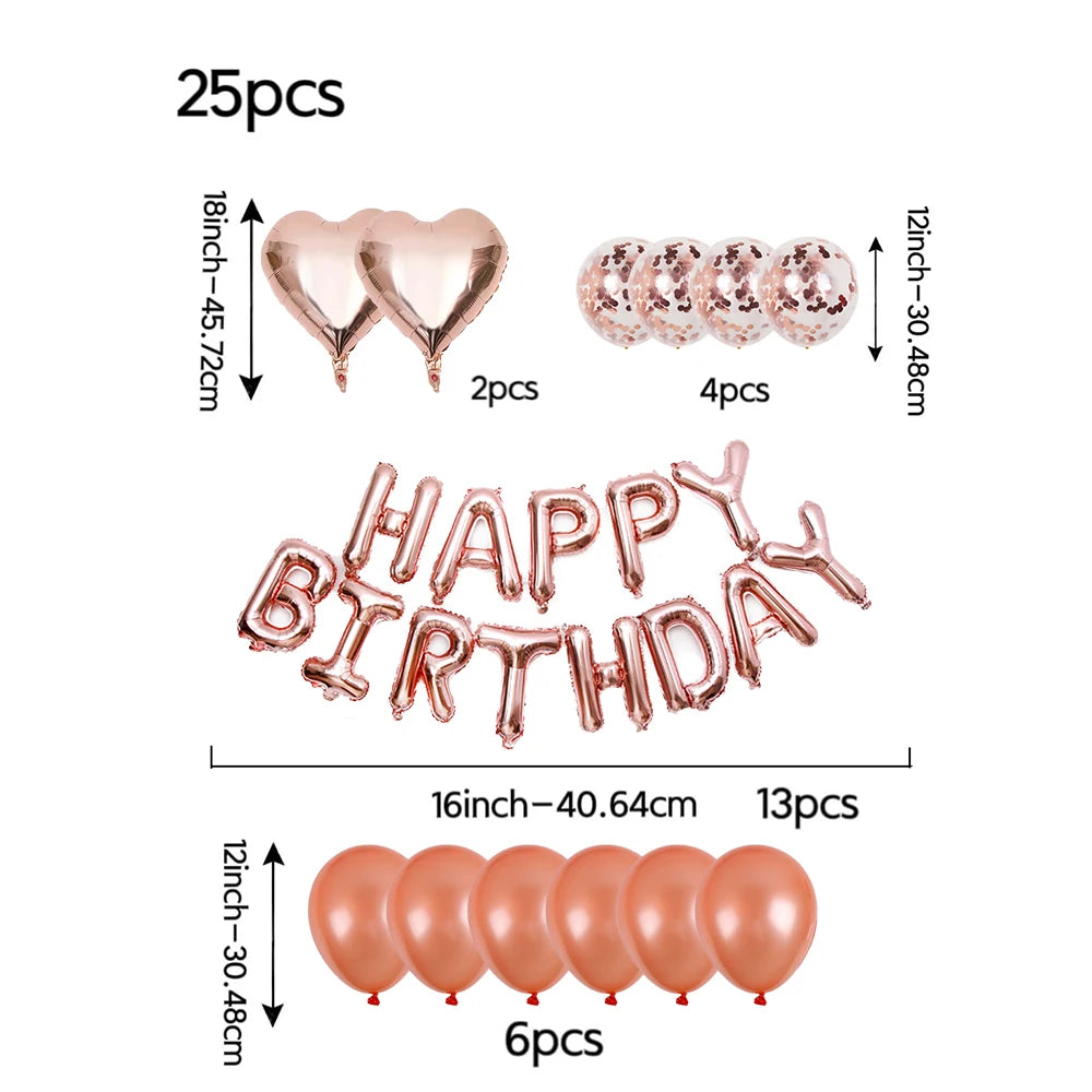 Multi-colored HAPPY BIRTHDAY Letters Foil Balloons Set Banner Heart Balloon Latex Confetti Balloon Birthday Party Decor Supplies