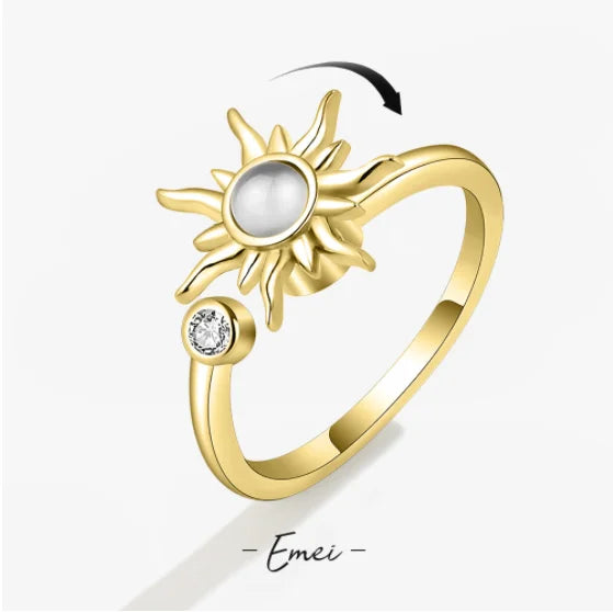 Anti Stress Anxiety Fidget Rings for Women Stainless Steel Sunflower Sun Star Spinner Ring Christmas Jewelry Gifts