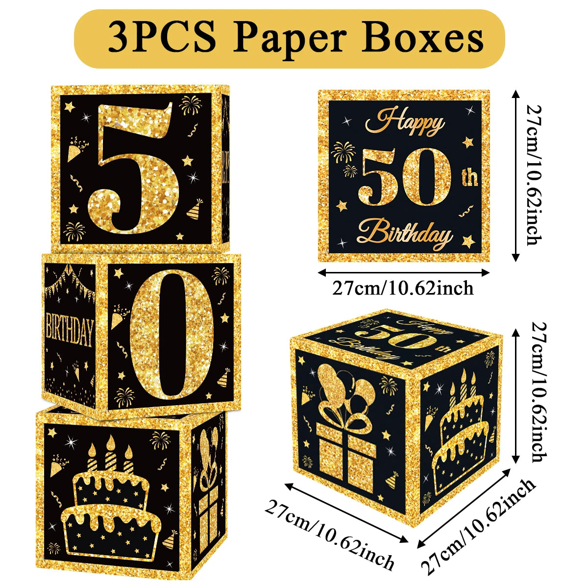 Gold Black Birthday Number Paper Boxes 18 30 40 50 60 70 75 80 Year Old Birthday Party Decoration Adult Birthday Party Supplies