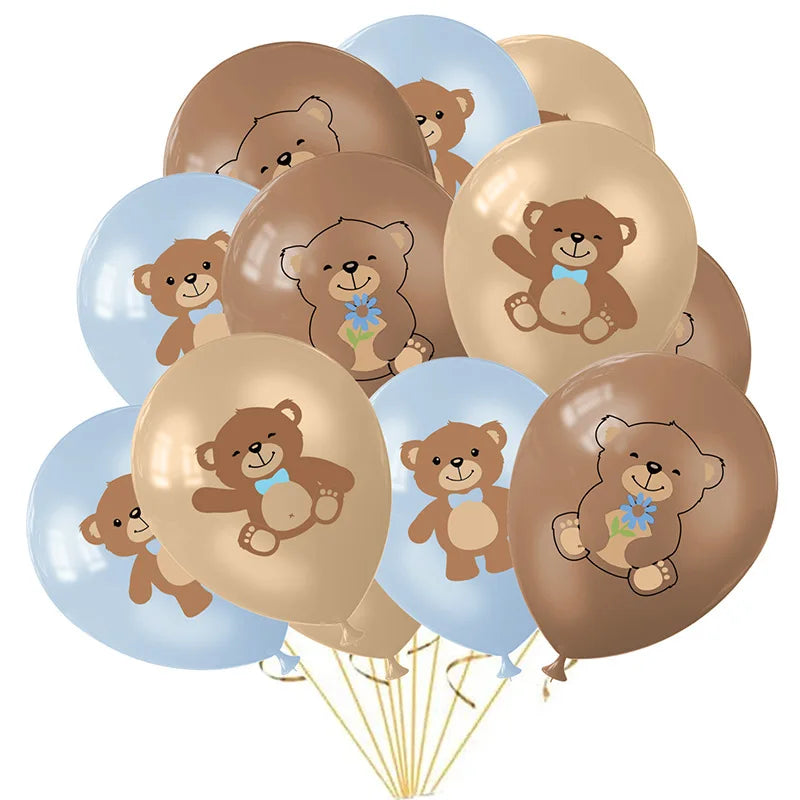 Bear Happy Birthday Decorations Wall Backdrop Banner Paper Plate Cup Gift Bags for Baby Shower Supplies Bear 1st Birthday Decor