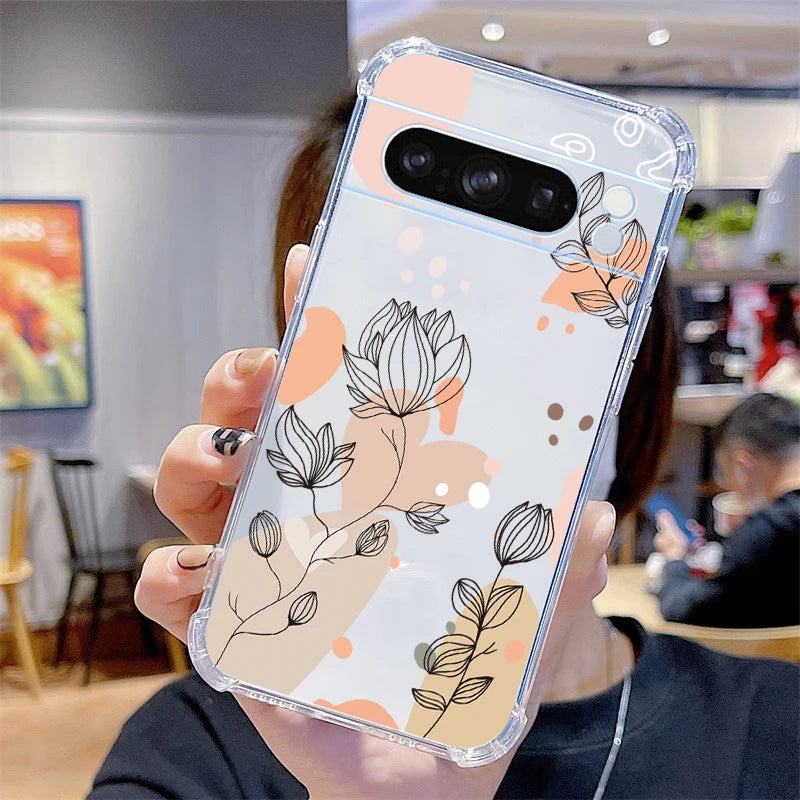 P ixel 8 Pro Plant Flower Transparent Phone Case For Google Pixel 8Pro 7A 8A 6 8 9 6Pro 9ProXL 7Pro 6A 7 9Pro Cover