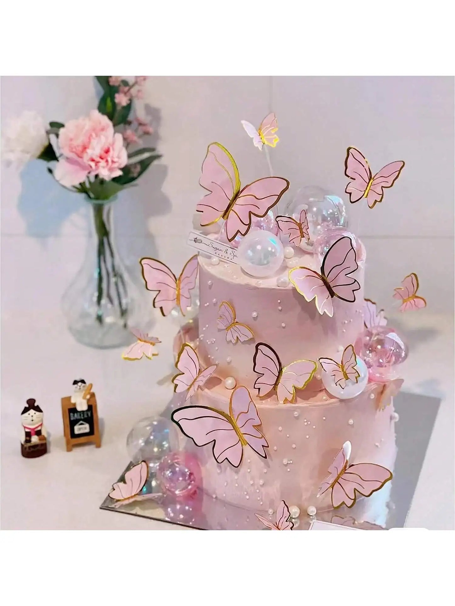 11pcs-Butterfly Cake Top Hat, Butterfly Cupcake Top Hat Happy Birthday Metal Gold Cake Girl Birthday Cake Party Decoration