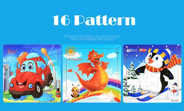 Baby Toys 20Piece Wooden Puzzle Cartoon Animal Vehicle 3D Jigsaw Puzzle Game Montessori Educational Toys For Children Gifts