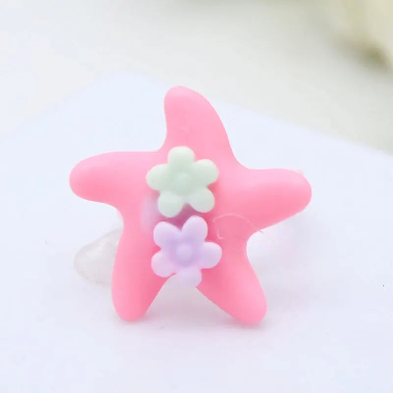 36Pcs Kids Cute Rings Resin Cartoon Jewelry Flower Shape Adjustable Ring Set Creative Accessories Girl Gifts