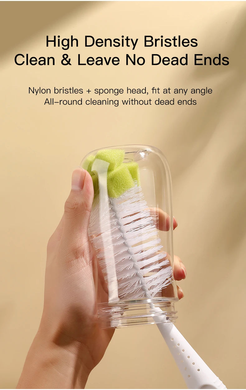 SAIDAH Simple Nylon Sponge Suction Feeding Bottle Nipple Pacifier Brush Set Water Sippy Vacuum Cup Cleaning(2 in 1)