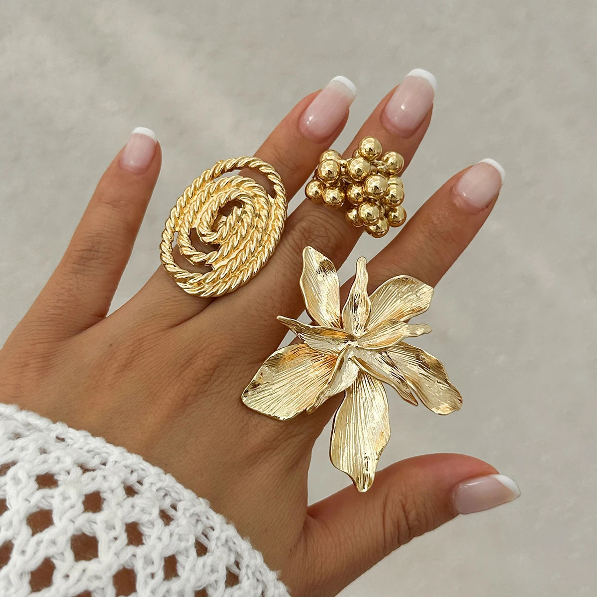Ingemark Unique Exaggerated Large Petal Flower Rings for Women Vintage Geometric Adjustable Finger Ring Grunge Jewelry Steampunk