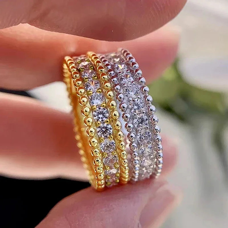 Trendy Simple Rings for Lady Shiny Single Row Cubic Zirconia Exquisite Finger Accessories Attractive Charms Party Jewelry