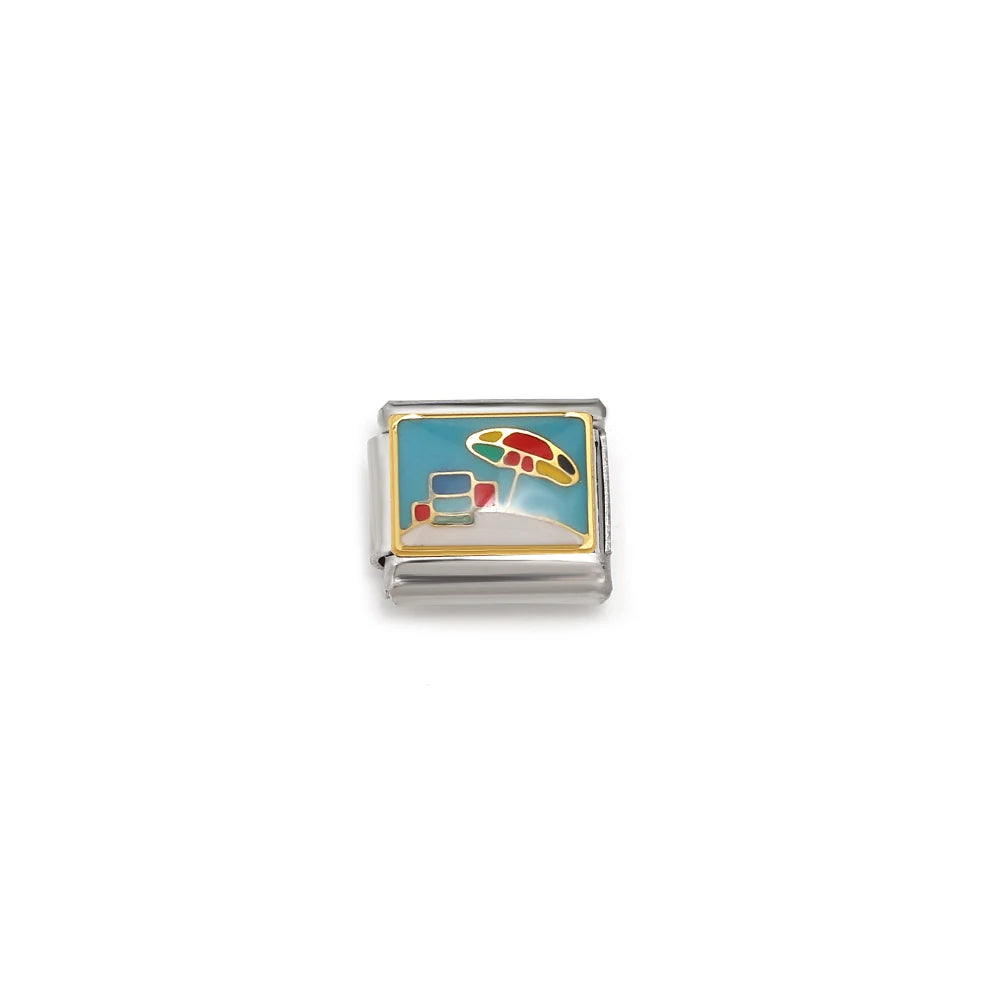 Italian Links Stainless Steel Charms Bracelet Women Enamel Coconut Tree Holiday Scenery Frog Elephant Fit 9mm Making Jewelry