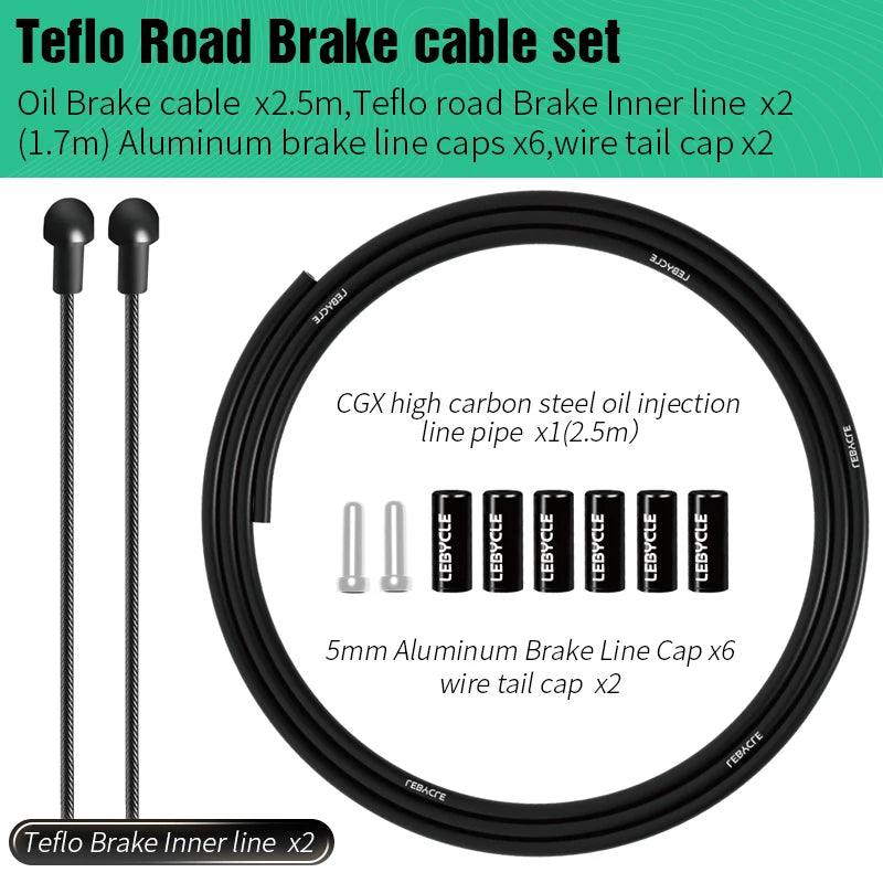 Lebycle MTB Road Bike 2pc Brake Line 1.7m Derailleur Shift Inner Wire 1.55/2.1m Brake Hose 2.5m Teflon Coated Bicycle Cable