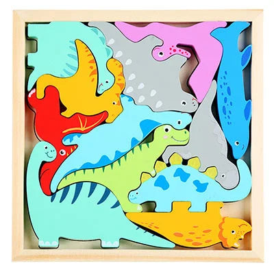 Montessori Wooden Toys 3D Jigsaw Puzzle Tangram Math Toys Baby Hand Grasp Board Shape Match Puzzle Educational Toys for Kids