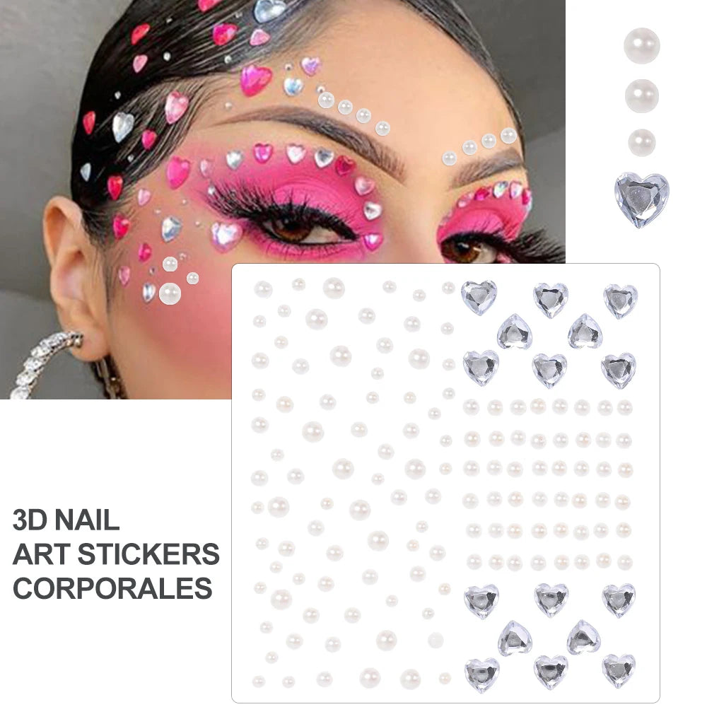 3D Face Eyes Party Makeup Tattoo Sticker Acrylic Diamond Rhinestones Sticker Self-adhesive Mixed Crystal Face Decoration Sticker