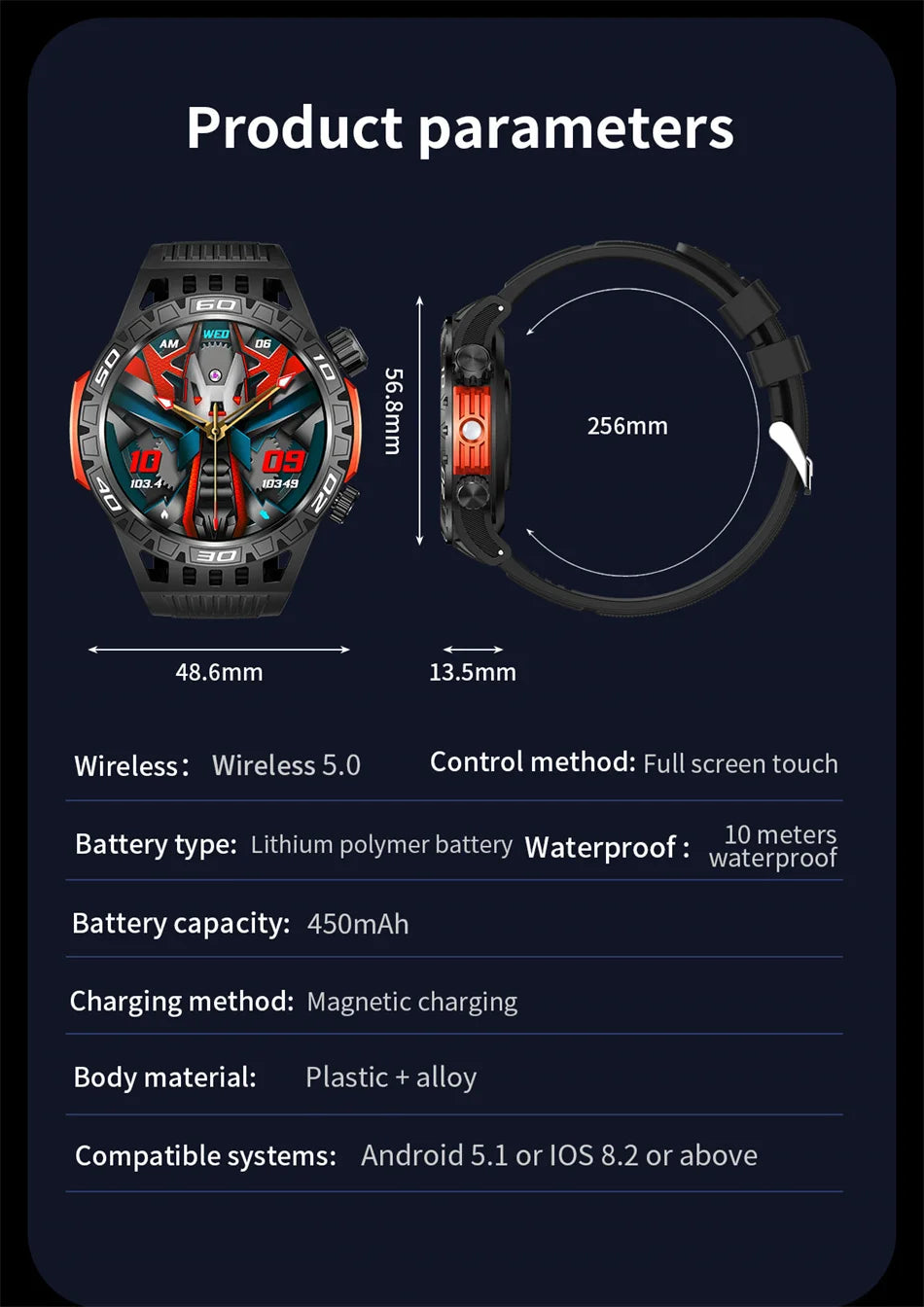 Outdoor Military Smart Watch Men's With LED lighting Bluetooth Call Smartwatch 3ATM IP68 Waterproof Compass Sports Fitness Watch