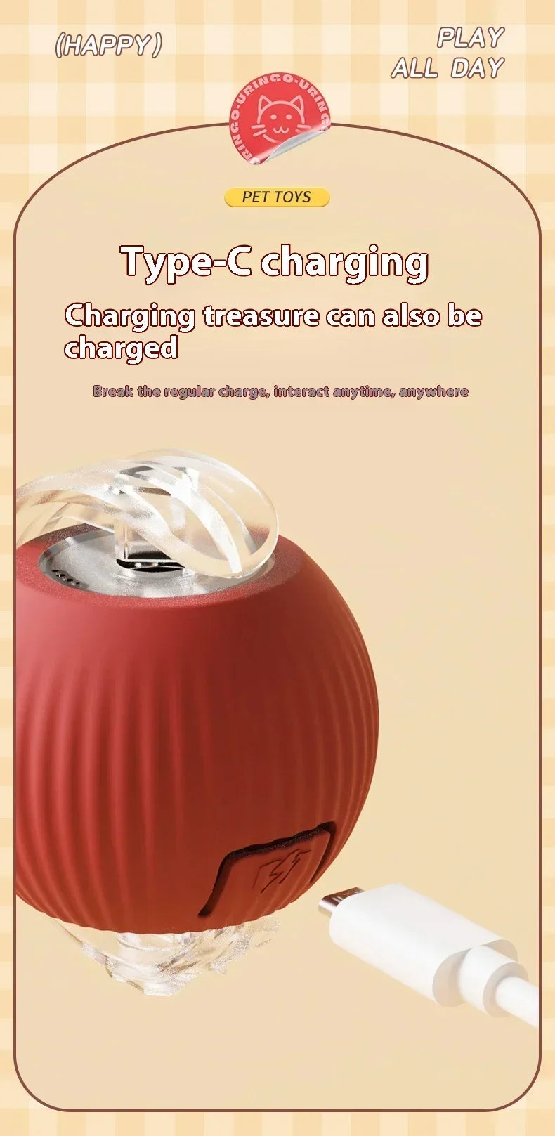 Cat Interactive Ball Toy Automatic Rolling Ball Faux Tail Rechargeable Smart Pet Electric Toy Dog Cat Training Imitate Mouse