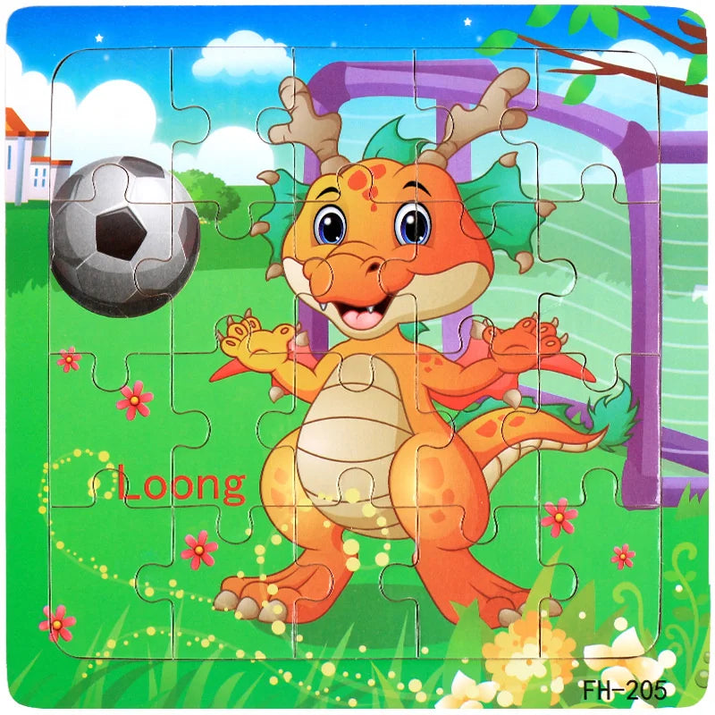 Baby Toys 20Piece Wooden Puzzle Cartoon Animal Vehicle 3D Jigsaw Puzzle Game Montessori Educational Toys For Children Gifts