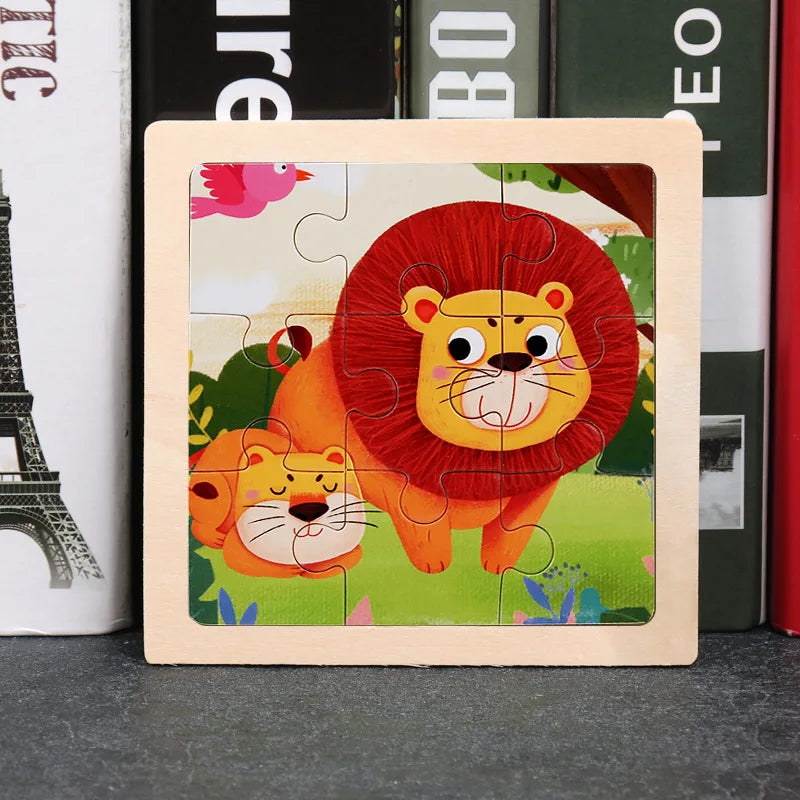 Baby Wooden Toys 11x11cm Jigsaw 3d Puzzle Cartoon Animal Traffic Wooden Puzzle Game Montessori Educational Toys For Children