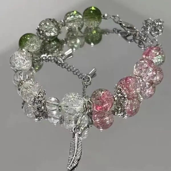 New Fashion Y2K Sweet Cherry Blossom Bracelet For Women Exquisite Elegant Flower Crystal Beaded Bracelet Girl Party Jewelry Gift
