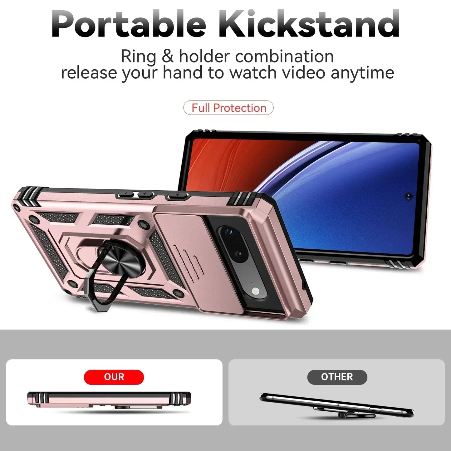 Shockproof Hybrid Dual Layer Magnetic Metal Ring stand Case For Google Pixel 9 8 7 Pro 6 6A 7A Slide Camera Lens Protetion Cover