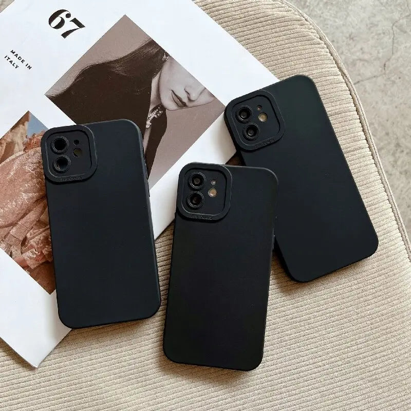 Matte Simple Soft Silicone Phone Case for iPhone 16 15 14 13 12 11 Pro Max XS XR X 7 8 Plus SE Lens Protection Shockproof Cover