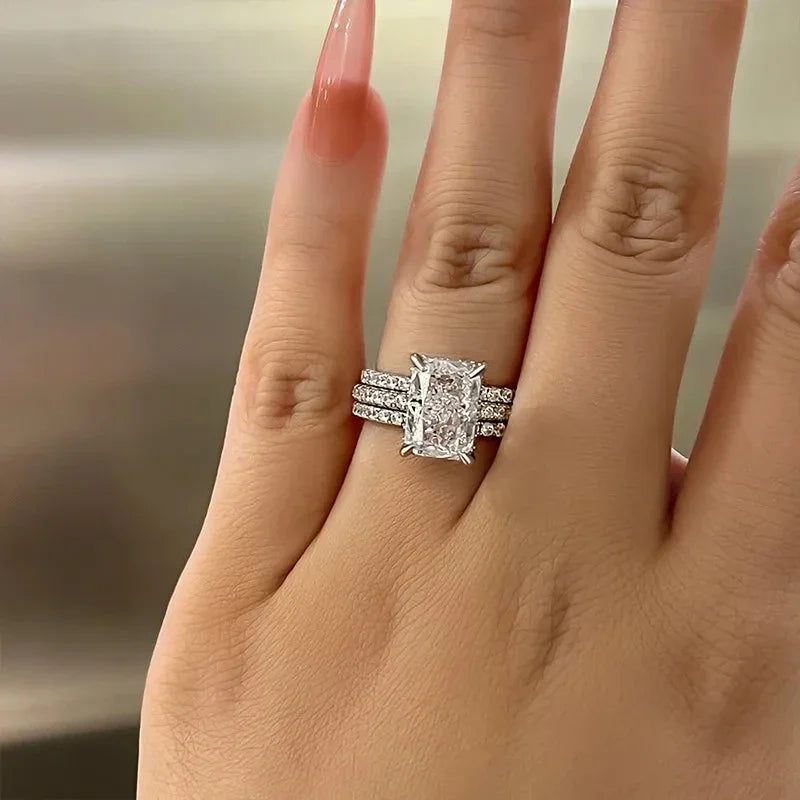 3Pcs Set Rings Luxury Geometric Rectangular Cubic Zirconia Women Rings for Engagement Wedding Party Hot Trendy Jewelry