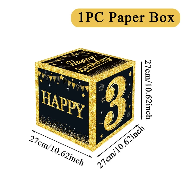 Gold Black Birthday Number Paper Boxes 18 30 40 50 60 70 75 80 Year Old Birthday Party Decoration Adult Birthday Party Supplies