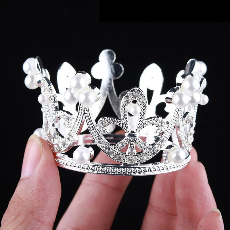 Mini Pearl Crown Cake Decoration Cupcake Topper Kids Hair Ornaments DIY Cake Baking Decoration For Wedding Birthday Party Decor