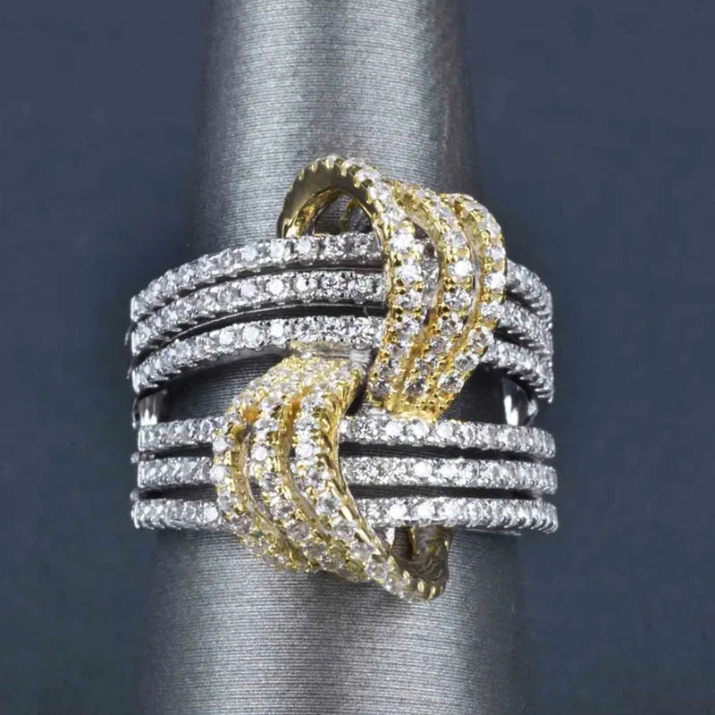 Gorgeous Fashion Finger Ring Lady Party Jewelry with Bright Zirconia Two-tone Style Design Accessories for Anniversary
