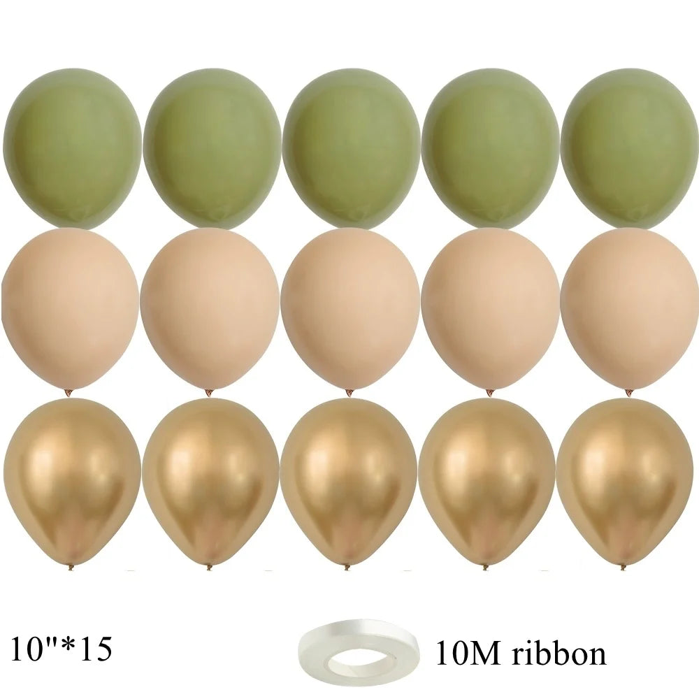 15/20PCS 10inch Vintage Balloons Retro Khaki Green Balloon Set for Wedding Anniversary Happy Birthday Party Decoration Supplies
