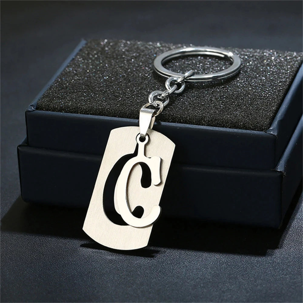 NEW DIY Stainless Steel A-Z Letters key Chain Charm 26 Letters KeyChain Men Women keychain Couple gift Jewelry Car Key Ring
