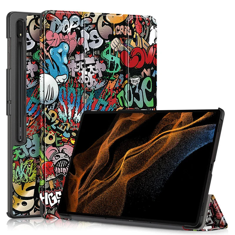 For Samsung Galaxy Tab S10 Ultra Case 14.6" Magnetic Fold PU Leather Stand Hard Tablet Funda For Galaxy Tab S9 Ultra Case Cover