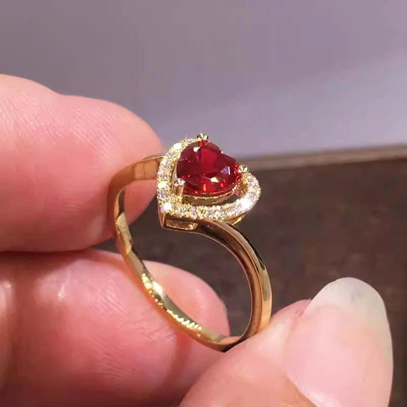 Red Love CZ Women Rings Gold Color for Wedding Engagement Heart Rings Anniversary Gift Elegant Ladies Jewelry Wholesale