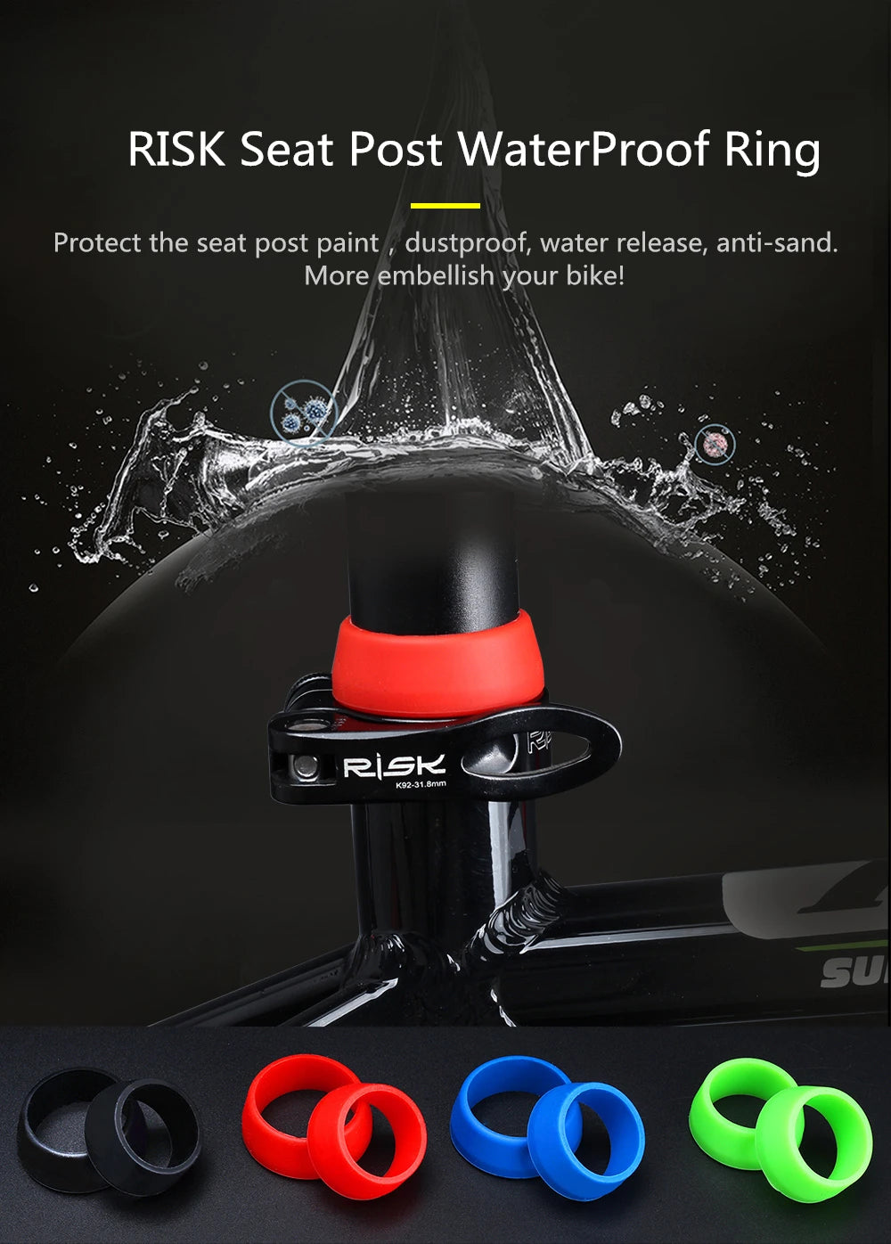 Risk 1Pc Cycling Silicone Waterproof Mountain Bike Seatpost Protective Bicycle Seat Post Rubber Ring Dust Cover