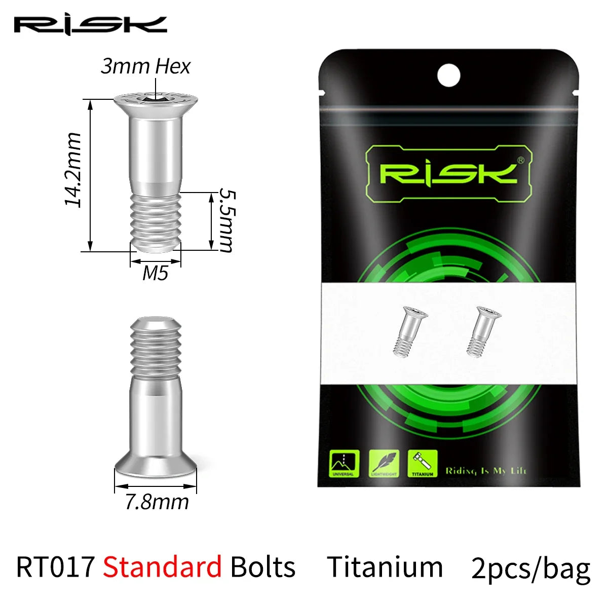 Risk 2pcs M5*14.2mm Bike Rear Derailleur Jockey Wheel Screws Titanium Bolts MTB Road Pulley Guide Wheel Fixed Bolts Accessories