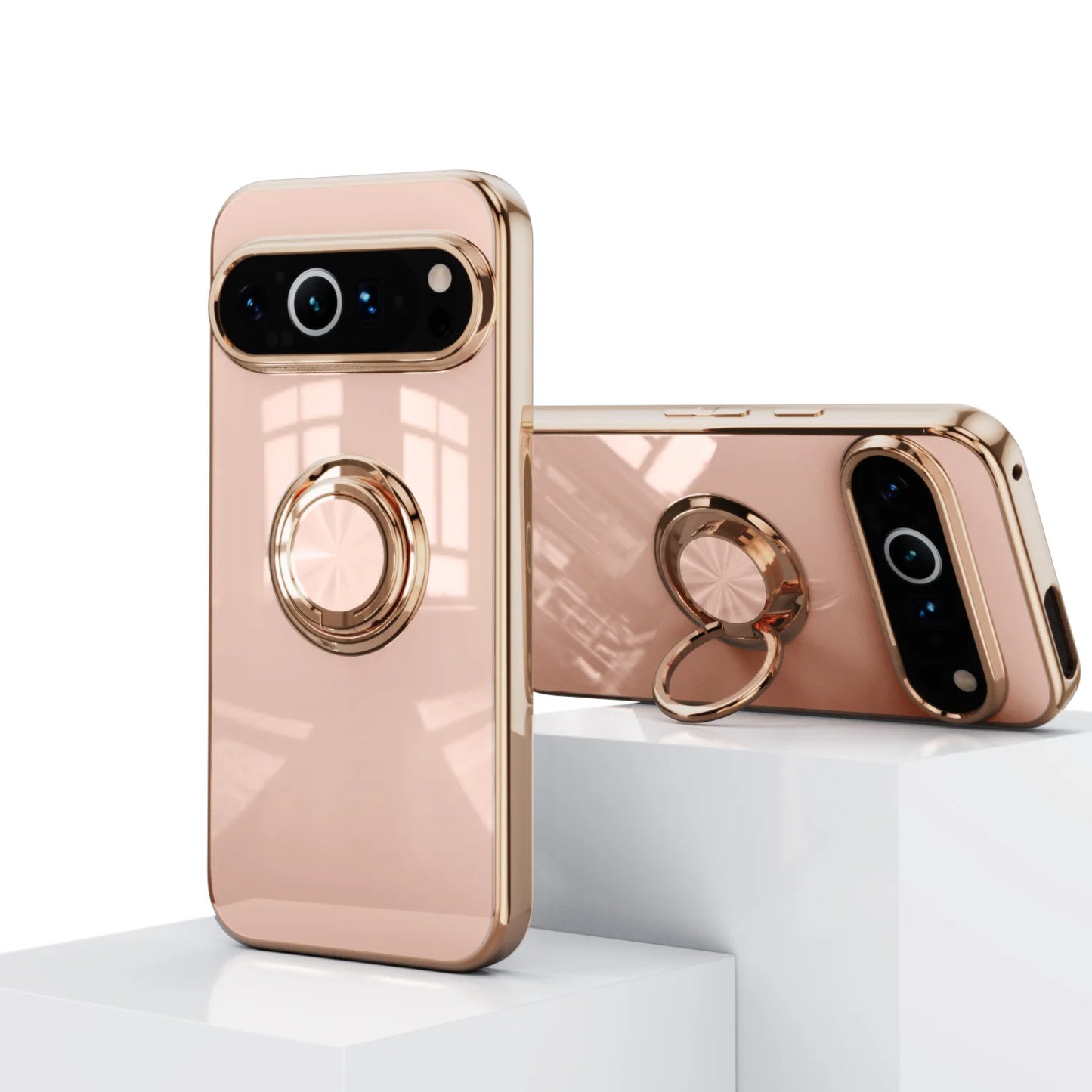 Flexbile Shockproof Plating Ring Holder Phone Case For Google Pixel 9 Pro XL 8A 8 Pro Cover Stand Back Shell Capa Funda Coque