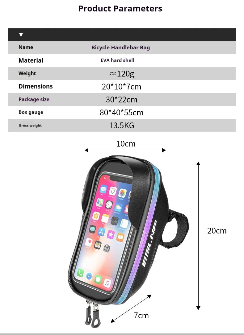 ESLNF Hard Shell Phone Bag Cycling Bag Handlebar Bag Waterproof Large Capacity Touchscreen Compatible Bicycle Accessories