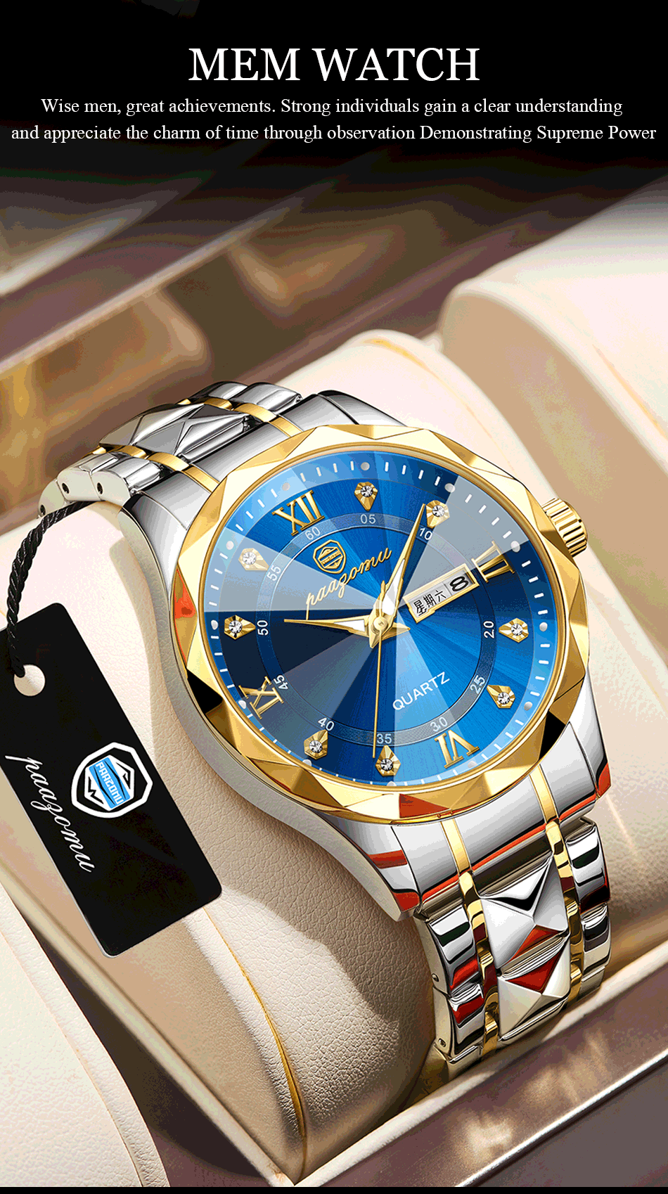 PAAZOMU Luxury Men Watches Business Top Brand Man Wristwatch Waterproof Luminous Date Week Quartz Men's Watch High Quality+Box