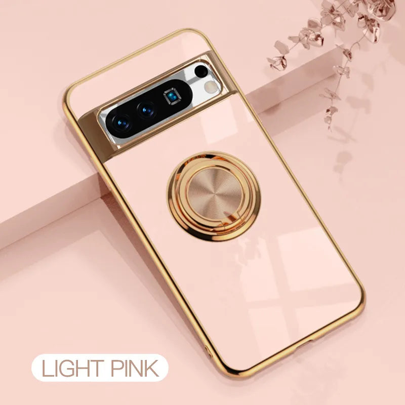 Flexbile Shockproof Plating Ring Holder Phone Case For Google Pixel 9 Pro XL 8A 8 Pro Cover Stand Back Shell Capa Funda Coque