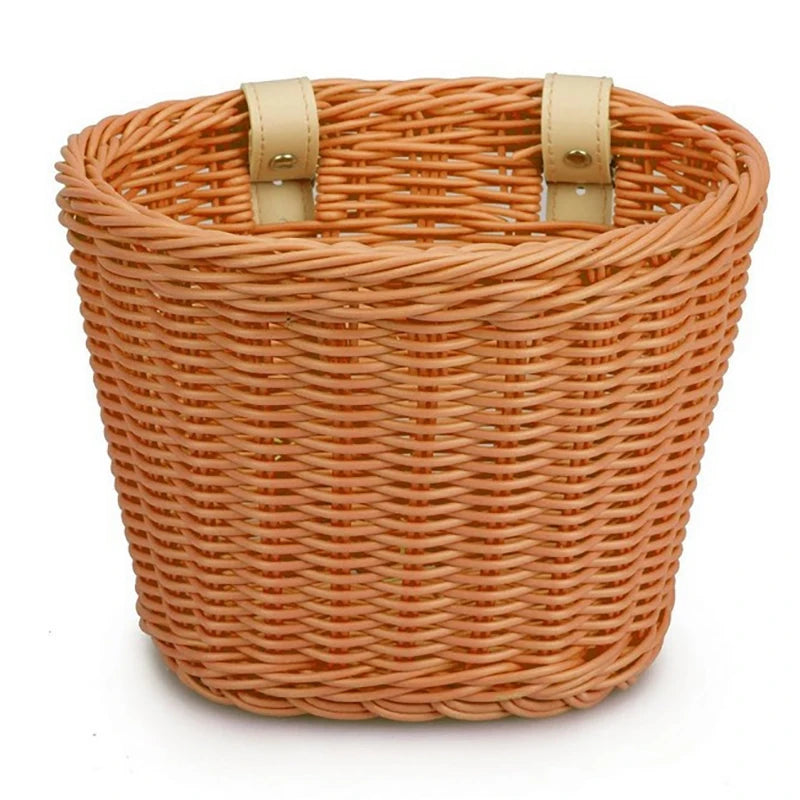 Bicycle Basket Rattan Woven Bike Storage Front Handlebar Basket Removable Waterproof Bicycle Pannier Basket Kid Bike Carrier Bag