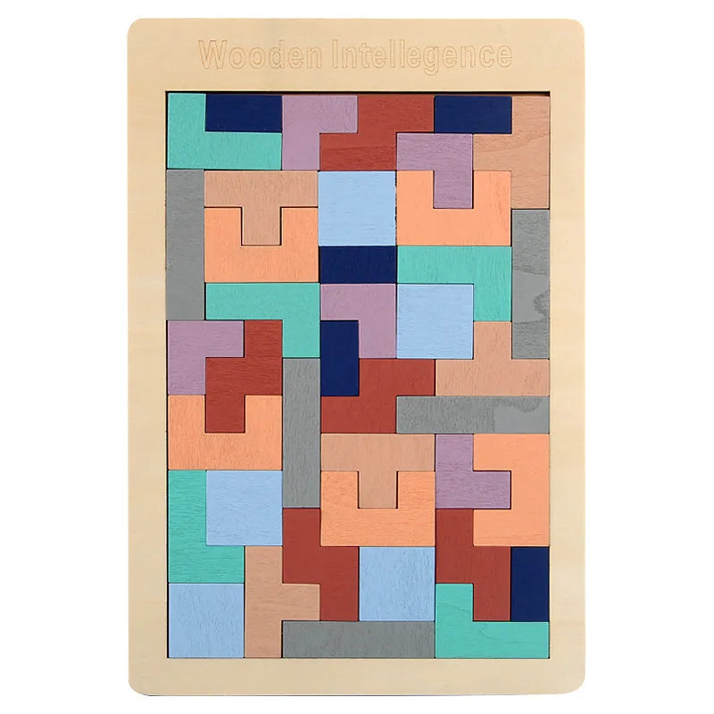 1 Set Wooden Tetris Jigsaw Puzzle Baby Early Education Fun Game Children Thinking Logic Square Toy Puzzle Macaron Color