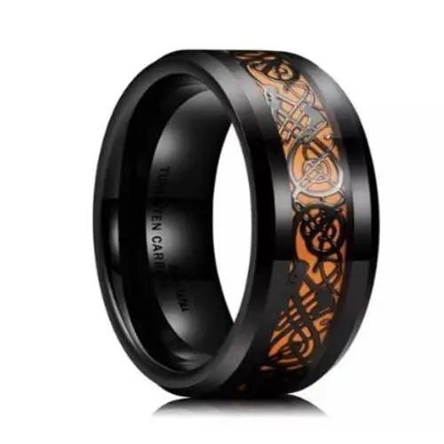 2023 Fashion Men Stainless Steel Dragon Ring Inlay Purple Black Carbon Fiber Ring Wedding Band Jewelry 8MM